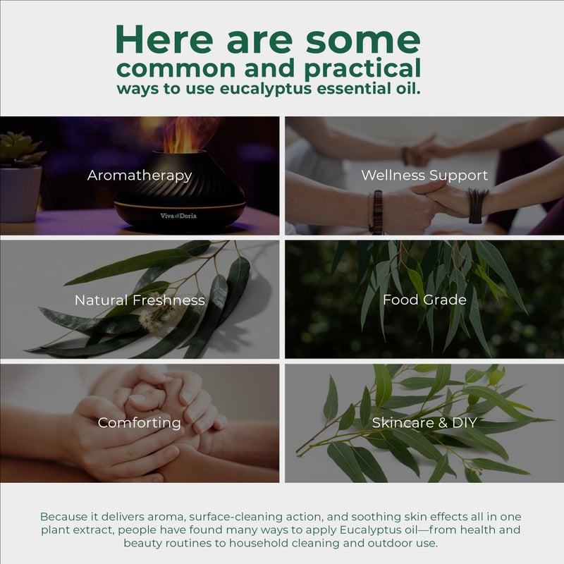 Viva Doria Eucalyptus Essential Oil, 100% Pure, Natural, Essential Globulus Oil, Undiluted, for Aromatherapy | Food Grade, 30 mL (1 Fluid Ounce) - Image 1